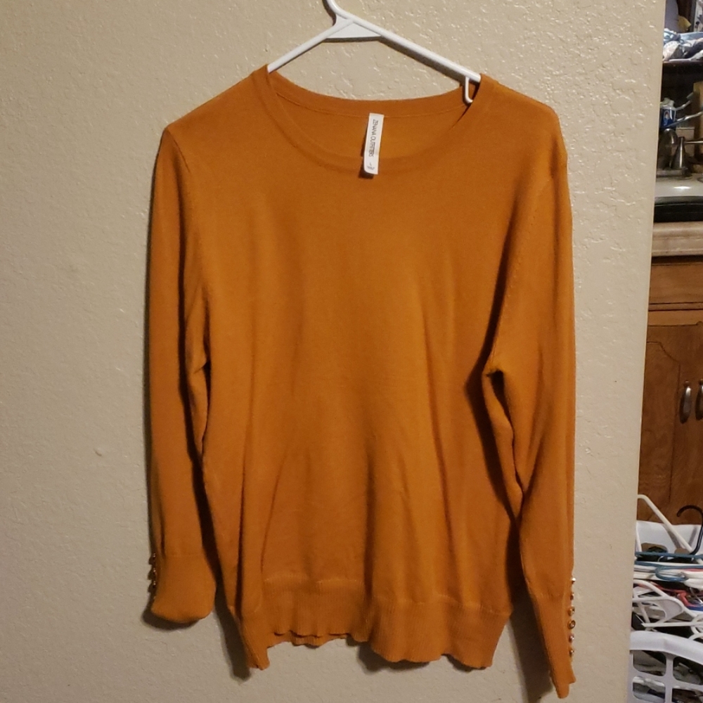 Mustard sweater with button accents